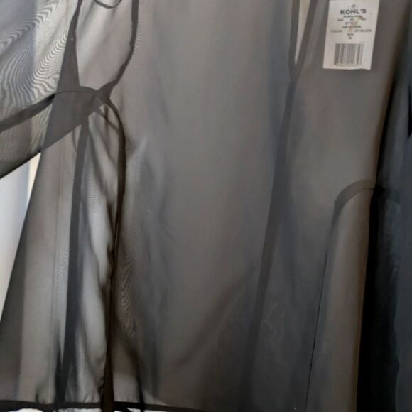 Stylish Sheer Black Blouse with Asymmetrical Hem & Bow Detail - Size M - Picture 4 of 9